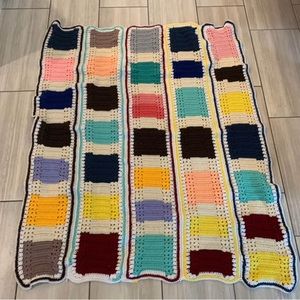 Vintage Handmade Afghan Blanket Throw Rainbow Colors